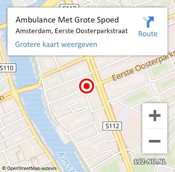 Locatie op kaart van de 112 melding: Ambulance Met Grote Spoed Naar Amsterdam, Eerste Oosterparkstraat op 14 maart 2024 02:55