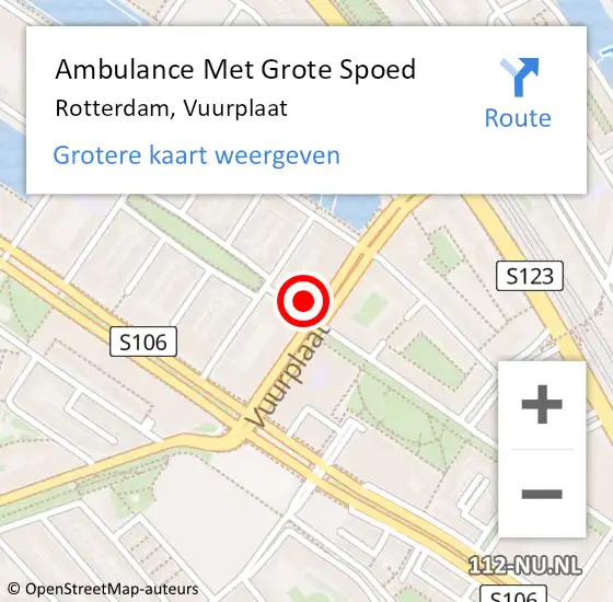 Locatie op kaart van de 112 melding: Ambulance Met Grote Spoed Naar Rotterdam, Vuurplaat op 14 maart 2024 02:57