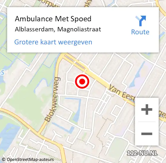 Locatie op kaart van de 112 melding: Ambulance Met Spoed Naar Alblasserdam, Magnoliastraat op 14 maart 2024 06:10