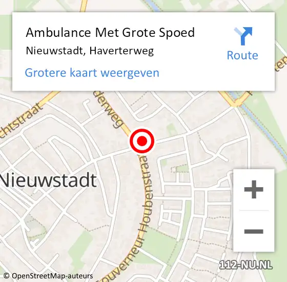 Locatie op kaart van de 112 melding: Ambulance Met Grote Spoed Naar Nieuwstadt, Haverterweg op 29 september 2014 07:37