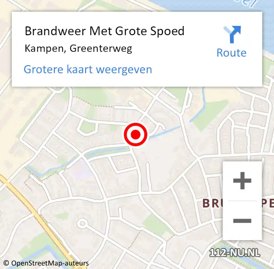 Locatie op kaart van de 112 melding: Brandweer Met Grote Spoed Naar Kampen, Greenterweg op 14 maart 2024 07:37