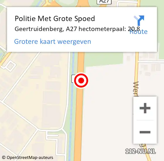 Locatie op kaart van de 112 melding: Politie Met Grote Spoed Naar Geertruidenberg, A27 hectometerpaal: 20,8 op 14 maart 2024 07:54
