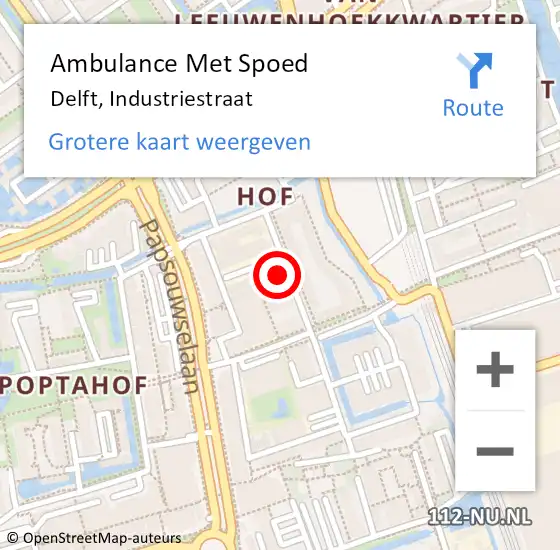 Locatie op kaart van de 112 melding: Ambulance Met Spoed Naar Delft, Industriestraat op 14 maart 2024 08:08