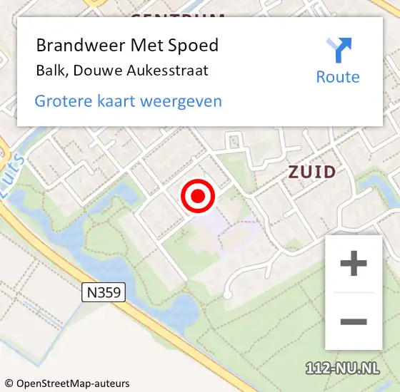 Locatie op kaart van de 112 melding: Brandweer Met Spoed Naar Balk, Douwe Aukesstraat op 14 maart 2024 08:20