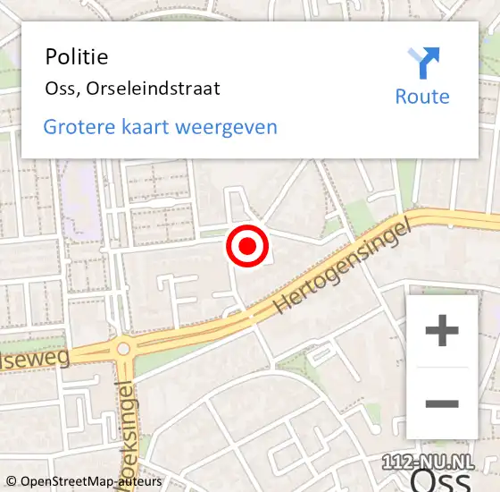 Locatie op kaart van de 112 melding: Politie Oss, Orseleindstraat op 14 maart 2024 08:23