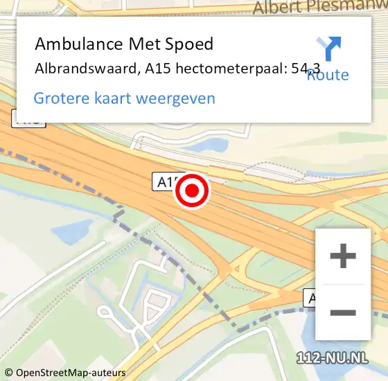 Locatie op kaart van de 112 melding: Ambulance Met Spoed Naar Albrandswaard, A15 hectometerpaal: 54,3 op 14 maart 2024 08:45