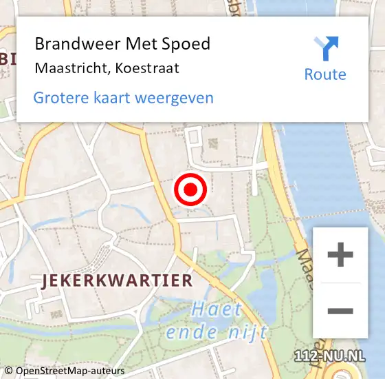 Locatie op kaart van de 112 melding: Brandweer Met Spoed Naar Maastricht, Koestraat op 14 maart 2024 09:08