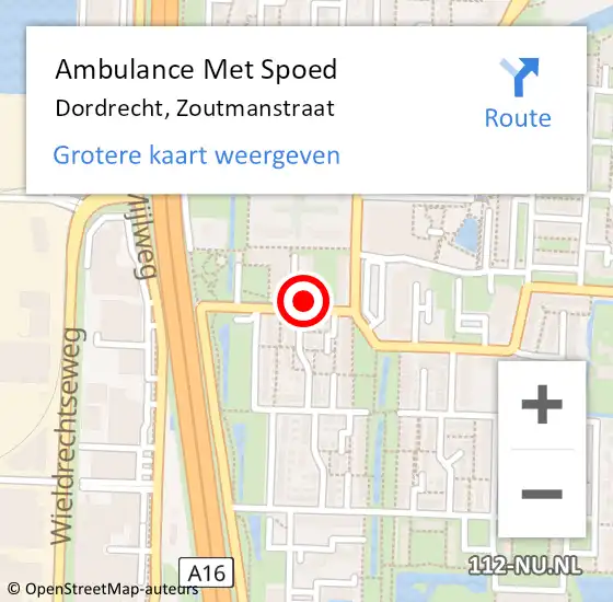 Locatie op kaart van de 112 melding: Ambulance Met Spoed Naar Dordrecht, Zoutmanstraat op 14 maart 2024 09:14