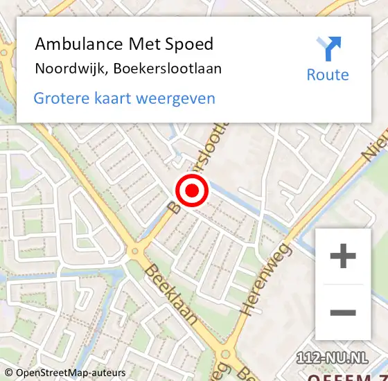 Locatie op kaart van de 112 melding: Ambulance Met Spoed Naar Noordwijk, Boekerslootlaan op 14 maart 2024 09:49