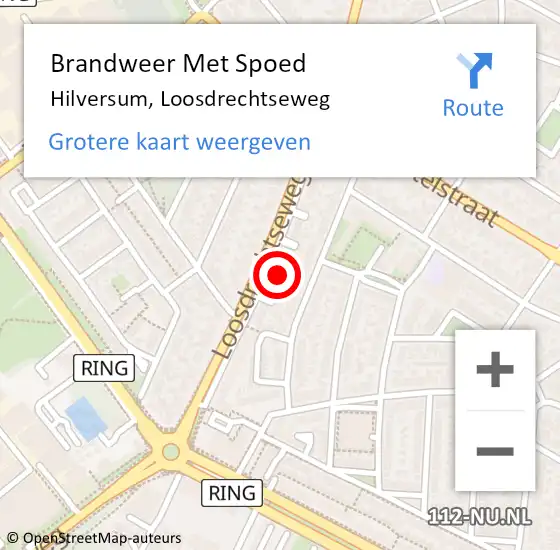 Locatie op kaart van de 112 melding: Brandweer Met Spoed Naar Hilversum, Loosdrechtseweg op 14 maart 2024 10:40