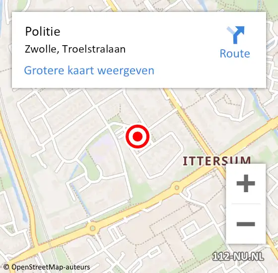 Locatie op kaart van de 112 melding: Politie Zwolle, Troelstralaan op 14 maart 2024 10:52