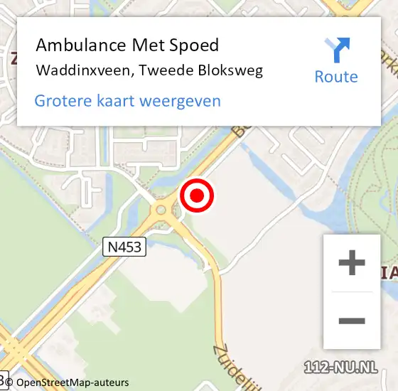 Locatie op kaart van de 112 melding: Ambulance Met Spoed Naar Waddinxveen, Tweede Bloksweg op 14 maart 2024 10:52