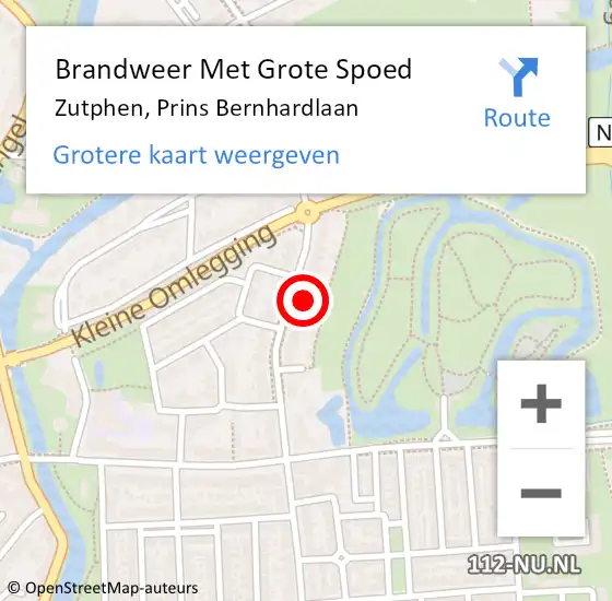 Locatie op kaart van de 112 melding: Brandweer Met Grote Spoed Naar Zutphen, Prins Bernhardlaan op 14 maart 2024 11:07