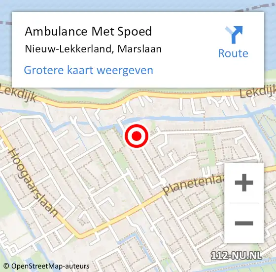 Locatie op kaart van de 112 melding: Ambulance Met Spoed Naar Nieuw-Lekkerland, Marslaan op 14 maart 2024 11:15