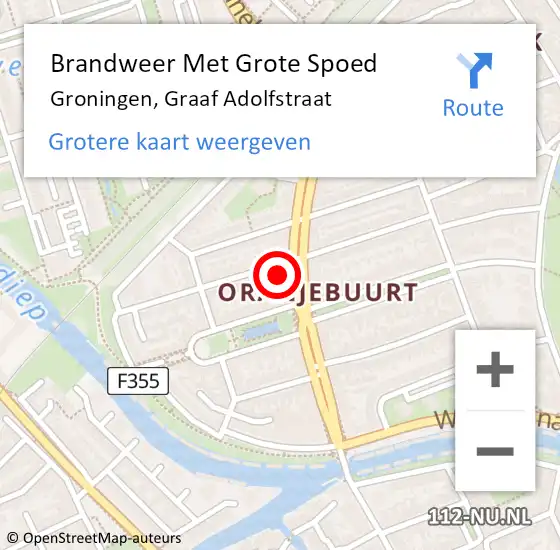 Locatie op kaart van de 112 melding: Brandweer Met Grote Spoed Naar Groningen, Graaf Adolfstraat op 14 maart 2024 11:20