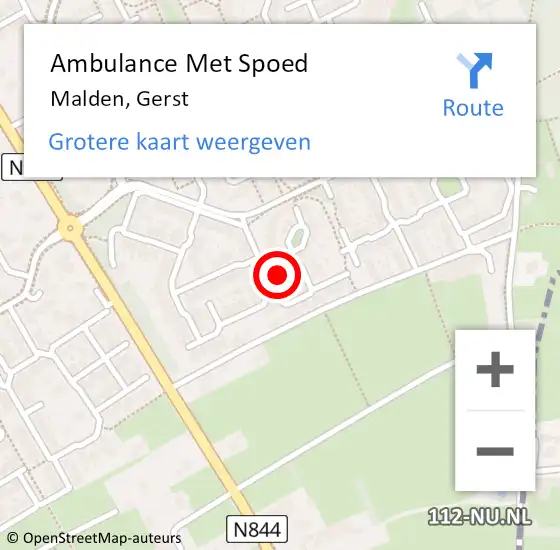 Locatie op kaart van de 112 melding: Ambulance Met Spoed Naar Malden, Gerst op 29 september 2014 08:13