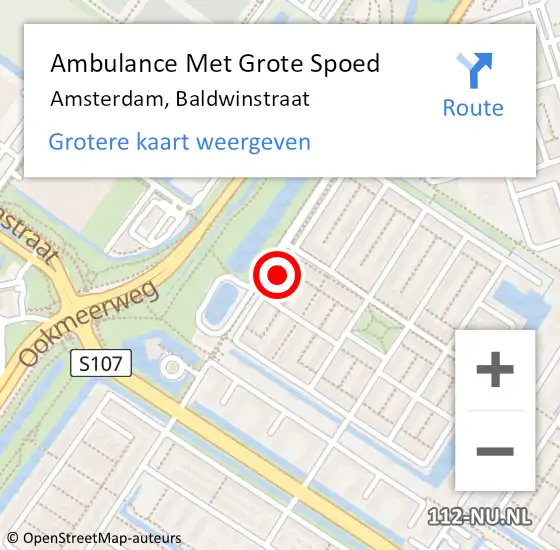 Locatie op kaart van de 112 melding: Ambulance Met Grote Spoed Naar Amsterdam, Baldwinstraat op 14 maart 2024 11:29