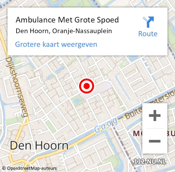Locatie op kaart van de 112 melding: Ambulance Met Grote Spoed Naar Den Hoorn, Oranje-Nassauplein op 14 maart 2024 11:41