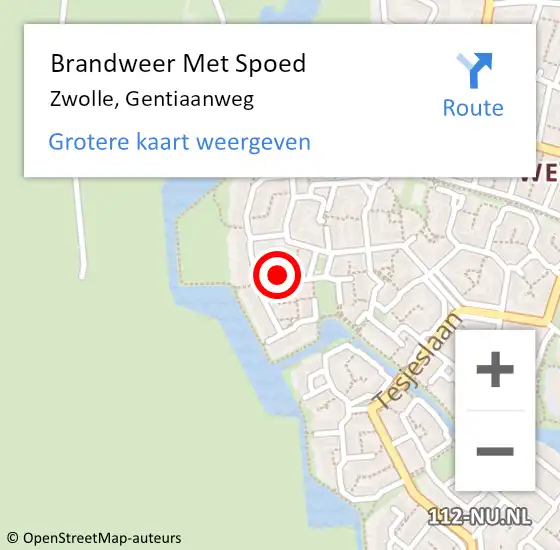 Locatie op kaart van de 112 melding: Brandweer Met Spoed Naar Zwolle, Gentiaanweg op 14 maart 2024 11:59