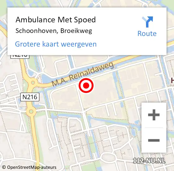 Locatie op kaart van de 112 melding: Ambulance Met Spoed Naar Schoonhoven, Broeikweg op 14 maart 2024 12:10