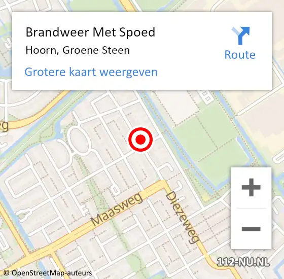 Locatie op kaart van de 112 melding: Brandweer Met Spoed Naar Hoorn, Groene Steen op 14 maart 2024 12:22