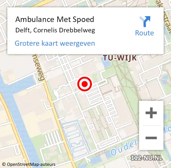 Locatie op kaart van de 112 melding: Ambulance Met Spoed Naar Delft, Cornelis Drebbelweg op 14 maart 2024 12:27