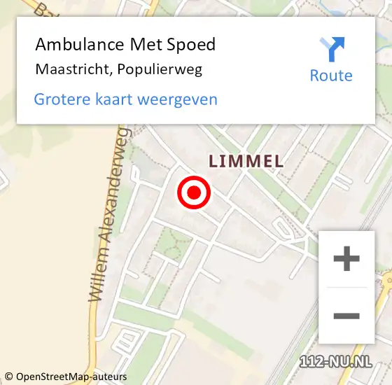 Locatie op kaart van de 112 melding: Ambulance Met Spoed Naar Maastricht, Populierweg op 14 maart 2024 12:27