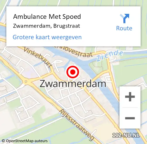 Locatie op kaart van de 112 melding: Ambulance Met Spoed Naar Zwammerdam, Brugstraat op 14 maart 2024 12:30