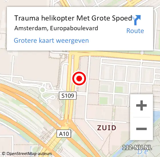 Locatie op kaart van de 112 melding: Trauma helikopter Met Grote Spoed Naar Amsterdam, Europaboulevard op 14 maart 2024 12:38