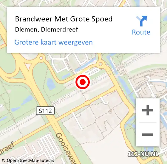 Locatie op kaart van de 112 melding: Brandweer Met Grote Spoed Naar Diemen, Diemerdreef op 14 maart 2024 12:42