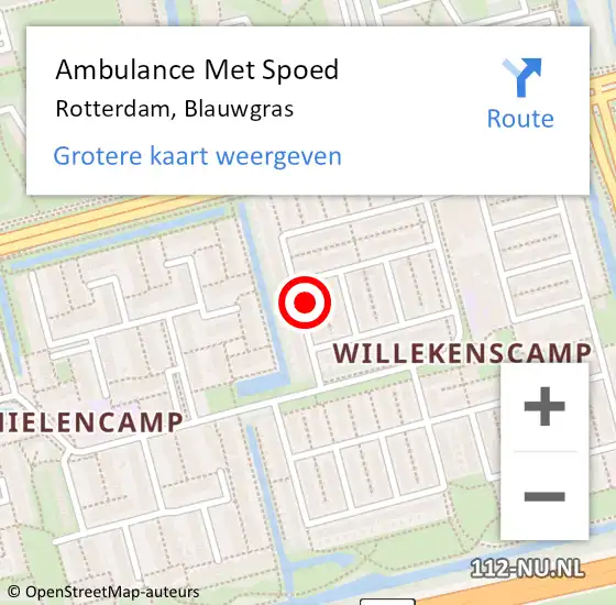 Locatie op kaart van de 112 melding: Ambulance Met Spoed Naar Rotterdam, Blauwgras op 14 maart 2024 13:06