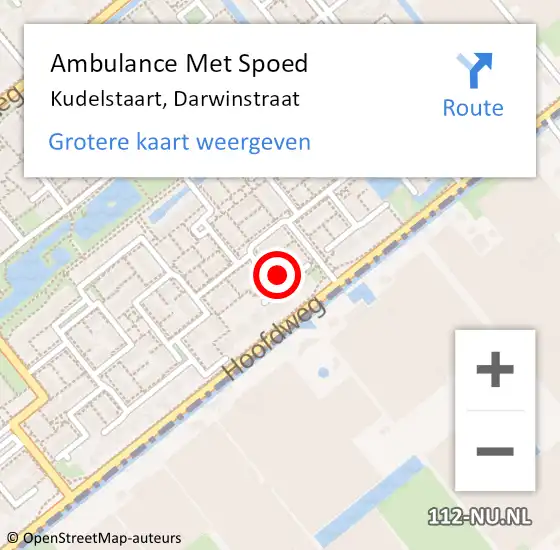 Locatie op kaart van de 112 melding: Ambulance Met Spoed Naar Kudelstaart, Darwinstraat op 14 maart 2024 13:11