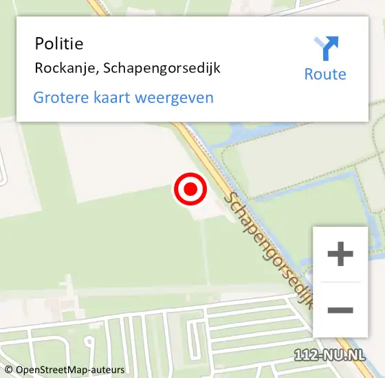 Locatie op kaart van de 112 melding: Politie Rockanje, Schapengorsedijk op 14 maart 2024 13:12
