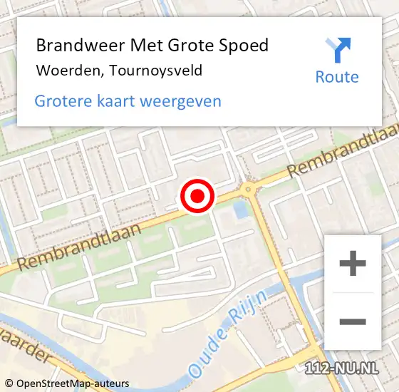 Locatie op kaart van de 112 melding: Brandweer Met Grote Spoed Naar Woerden, Tournoysveld op 14 maart 2024 13:15