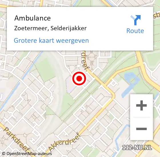 Locatie op kaart van de 112 melding: Ambulance Zoetermeer, Selderijakker op 29 september 2014 08:28