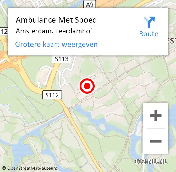 Locatie op kaart van de 112 melding: Ambulance Met Spoed Naar Amsterdam, Leerdamhof op 14 maart 2024 13:18