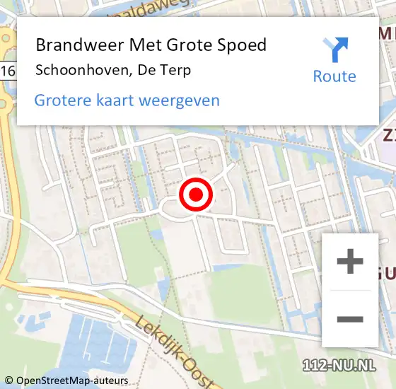 Locatie op kaart van de 112 melding: Brandweer Met Grote Spoed Naar Schoonhoven, De Terp op 14 maart 2024 13:24