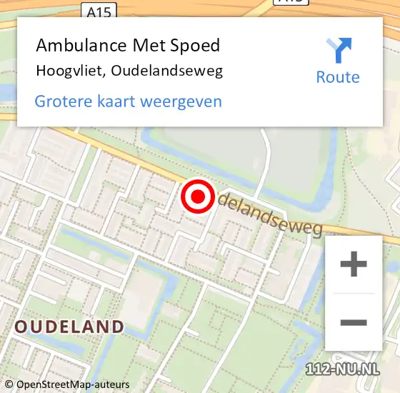 Locatie op kaart van de 112 melding: Ambulance Met Spoed Naar Hoogvliet, Oudelandseweg op 14 maart 2024 13:24