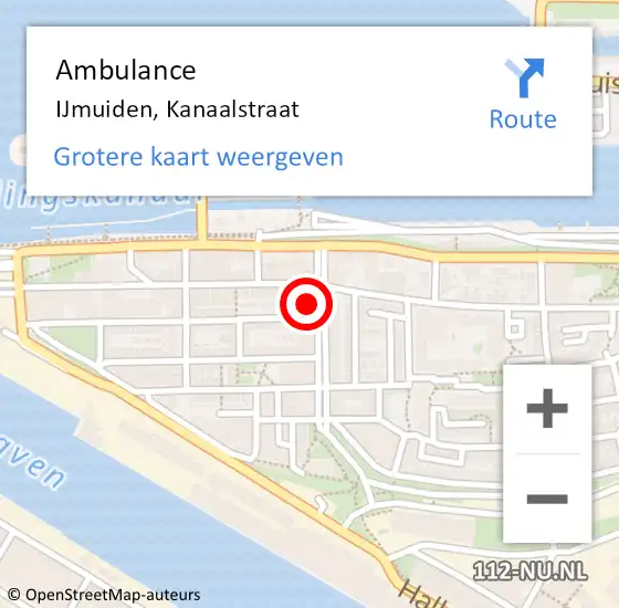Locatie op kaart van de 112 melding: Ambulance IJmuiden, Kanaalstraat op 14 maart 2024 13:33