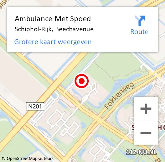 Locatie op kaart van de 112 melding: Ambulance Met Spoed Naar Schiphol-Rijk, Beechavenue op 14 maart 2024 13:47