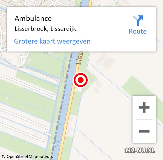 Locatie op kaart van de 112 melding: Ambulance Lisserbroek, Lisserdijk op 14 maart 2024 13:54