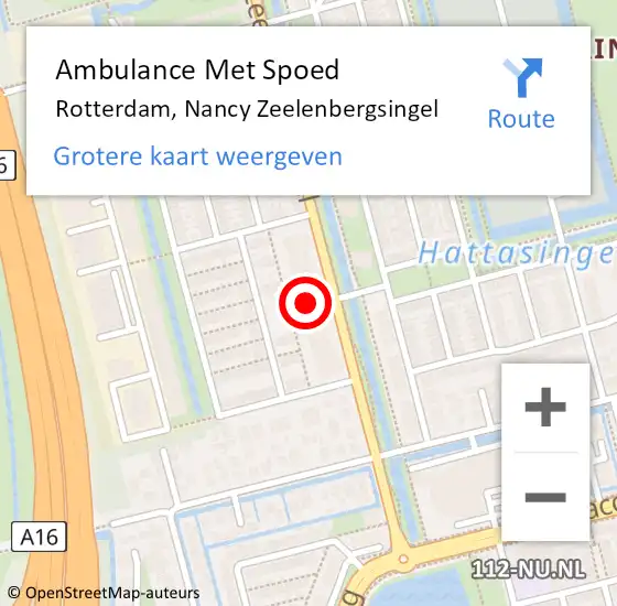 Locatie op kaart van de 112 melding: Ambulance Met Spoed Naar Rotterdam, Nancy Zeelenbergsingel op 14 maart 2024 13:56