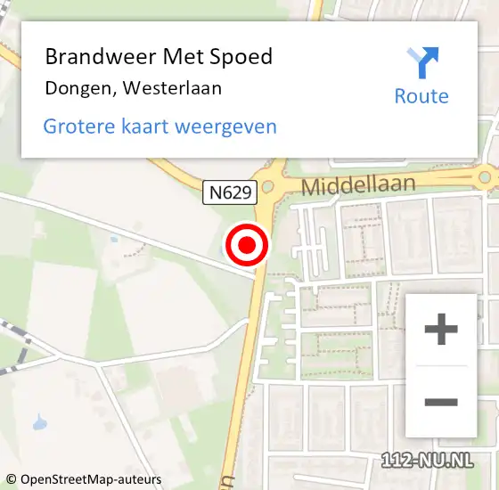 Locatie op kaart van de 112 melding: Brandweer Met Spoed Naar Dongen, Westerlaan op 14 maart 2024 14:08