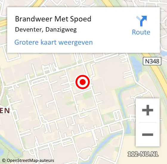 Locatie op kaart van de 112 melding: Brandweer Met Spoed Naar Deventer, Danzigweg op 14 maart 2024 14:31