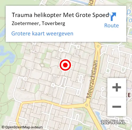 Locatie op kaart van de 112 melding: Trauma helikopter Met Grote Spoed Naar Zoetermeer, Toverberg op 14 maart 2024 14:33