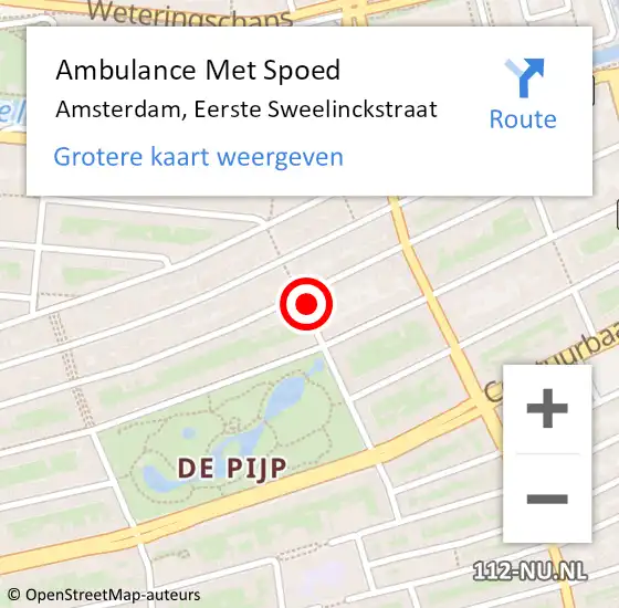 Locatie op kaart van de 112 melding: Ambulance Met Spoed Naar Amsterdam, Eerste Sweelinckstraat op 14 maart 2024 15:03