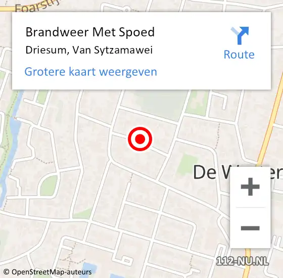 Locatie op kaart van de 112 melding: Brandweer Met Spoed Naar Driesum, Van Sytzamawei op 14 maart 2024 15:10