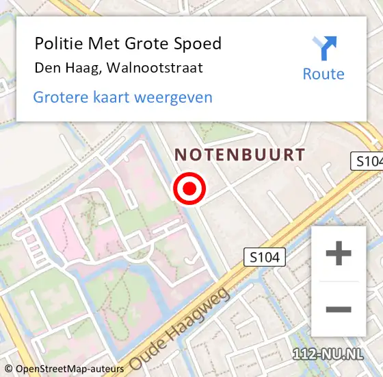 Locatie op kaart van de 112 melding: Politie Met Grote Spoed Naar Den Haag, Walnootstraat op 14 maart 2024 15:15