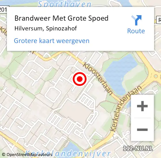 Locatie op kaart van de 112 melding: Brandweer Met Grote Spoed Naar Hilversum, Spinozahof op 14 maart 2024 15:17