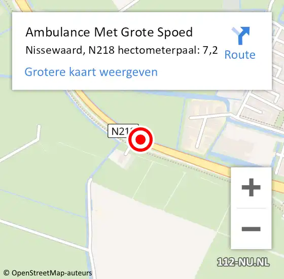 Locatie op kaart van de 112 melding: Ambulance Met Grote Spoed Naar Nissewaard, N218 hectometerpaal: 7,2 op 14 maart 2024 15:38